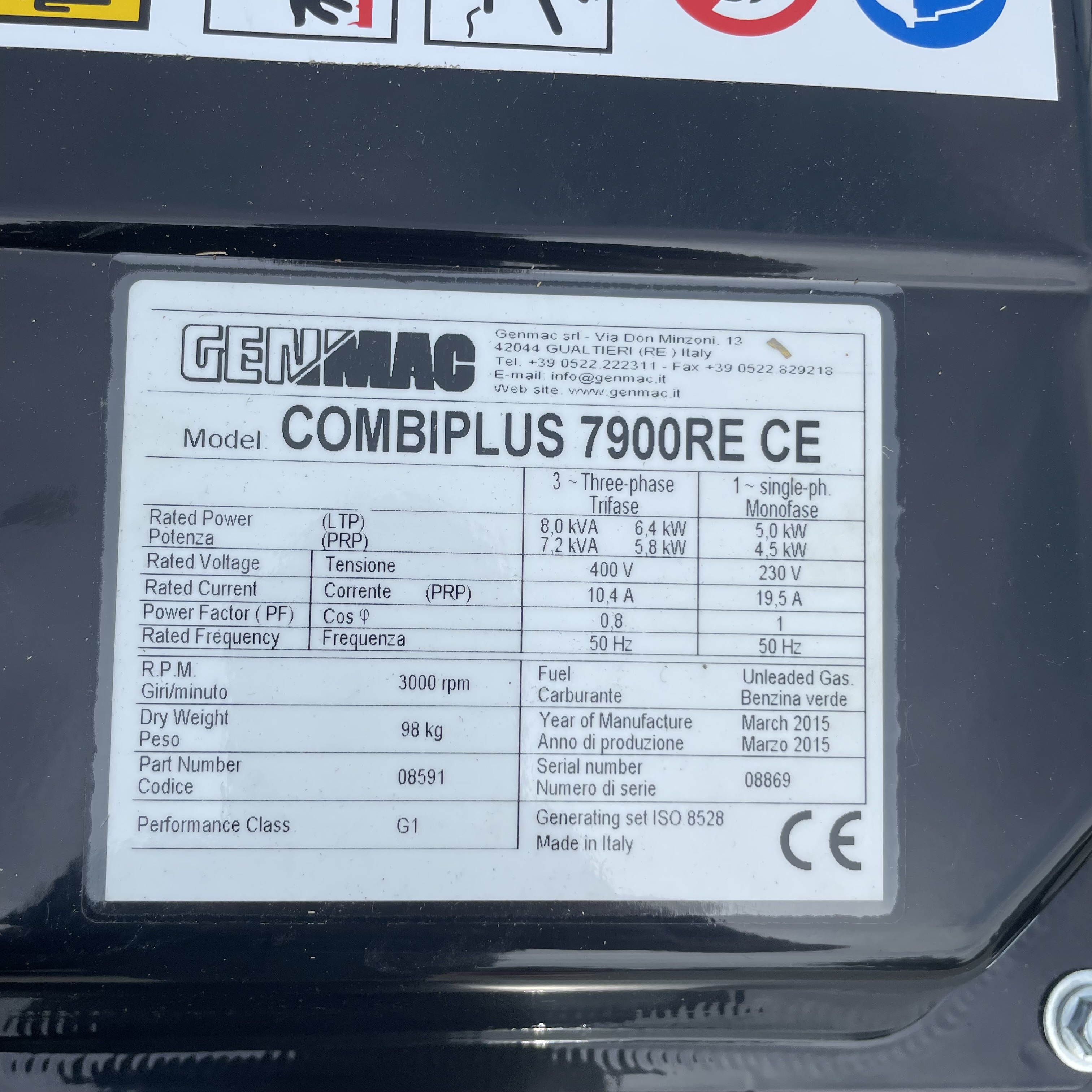 [OUTLET#47] 8kVA Benzin GENMAC Combiplus 7900RE Stromaggregat Stromerzeuger 230V & 400V