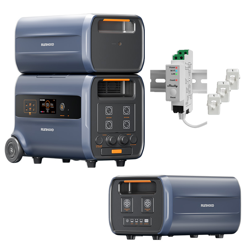 [RUNHOOD SHELLY BUNDLE]  Balkonkraftwerk bestehend aus: 1x F2400 + 2x B2400 + 1x Shelly Smart Meter
