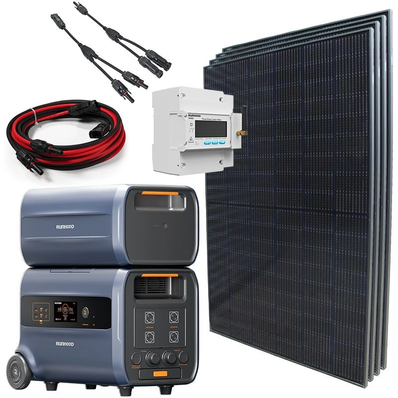 [RUNHOOD SOLAR BUNDLE]  Balkonkraftwerk mit RUNHOOD F2400 + B2400 + RUNHOOD Smart Meter + 4 x 435 W Full Black Solar Panel + 2 x parallel Kabel MC4 + 5m MC4 Kabel 