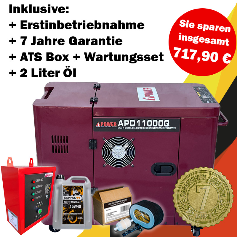 [Monatsdeal] Ai Power 9 kVA Diesel APD11000Q ADEMAX Edition 230 & 400 V inkl. Erstinbetriebnahme,, ATS BOX, Wartungsset & 2 Liter Öl