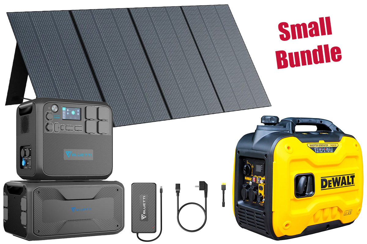 [SMALL BUNDLE] Blackout Bundle mit DeWalt Inverter 3400 W Benziner DXGNi35E & BLUETTI Solarpanel PV350 &  AC200Max + B300 