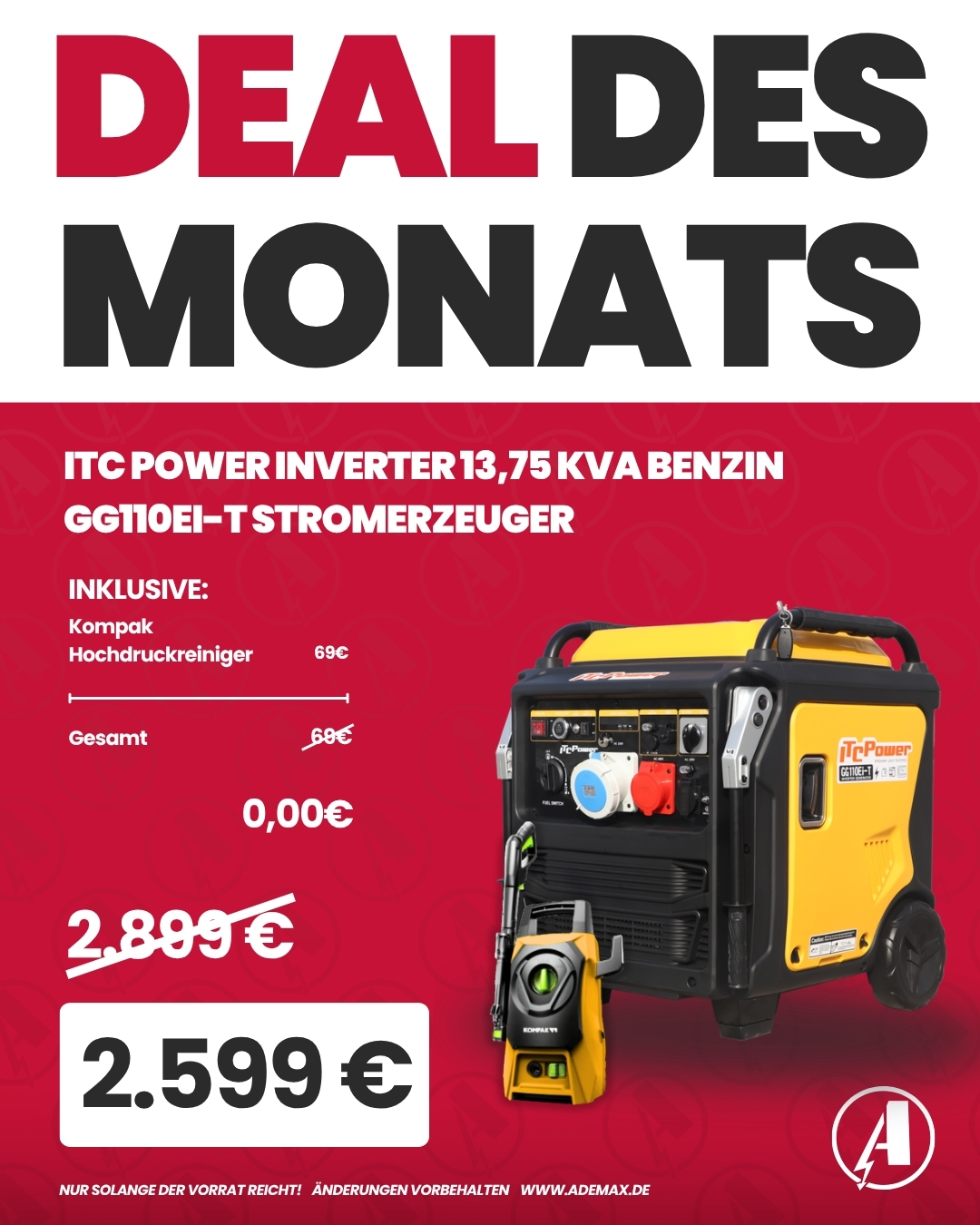 [MONATSDEAL] ITC POWER Inverter 13,75 kVA Benzin GG110Ei-T Stromaggregat