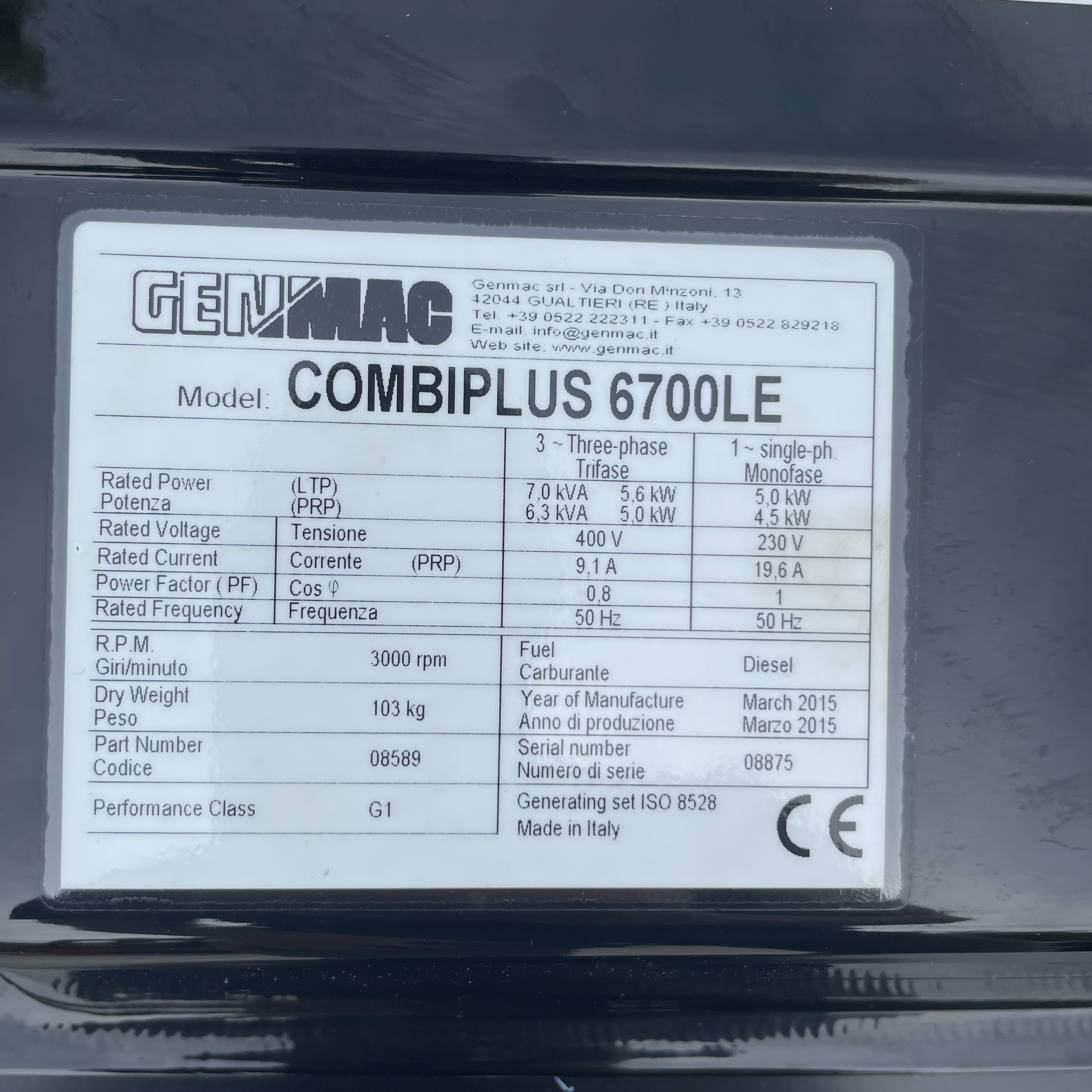 [OUTLET#48] 7kVA  Benzin GENMAC Combiplus 6700LE Stromaggregat Stromerzeuger 230V  & 400V