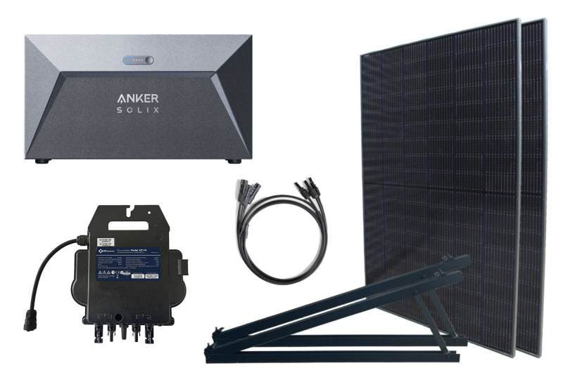 BKW Bundle 800 W Anker SOLIX 1600 W Solarbank 2x 405 W Full Black Solar Panel Top